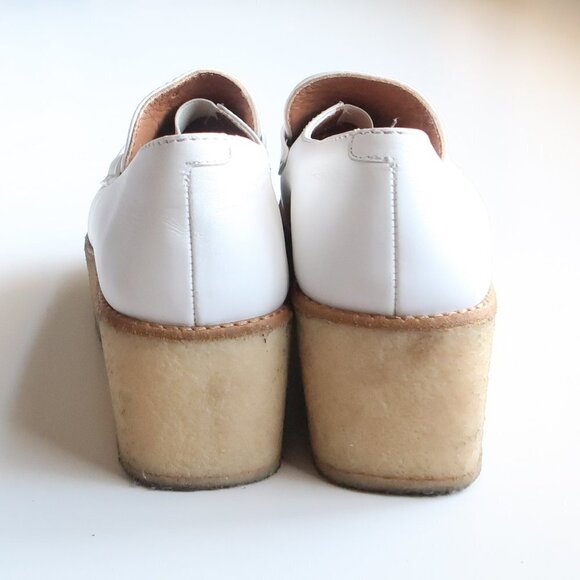 Tomas Maier White Leather Crepe Platform Wedge Heel Loafers Slip-on Shoes Size 6 - Picture 6 of 16